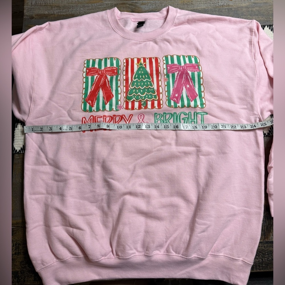 Gildan Pink Merry & Bright Sweatshirt - Picture 6 of 7